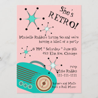 Retro Radio Rosa und Türkis zum Geburtstag Einladu Einladung