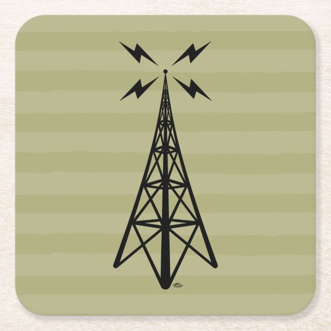 Retro Radioturm Rechteckiger Pappuntersetzer (Vorderseite)