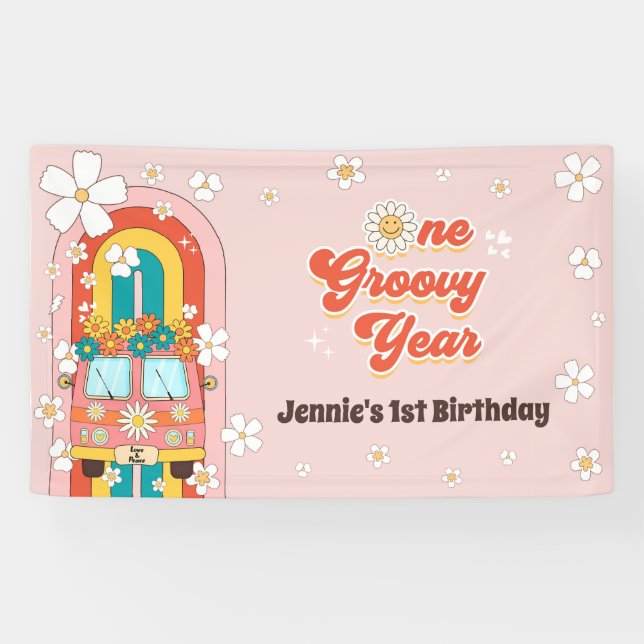 Retro Rainbow 1. Geburtstag Banner (Horizontal)