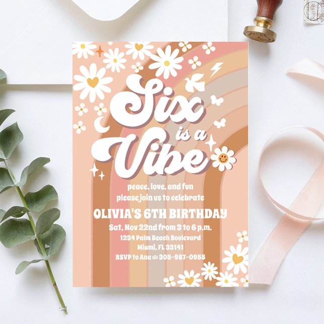 Retro Rainbow 6th Birthday Invitation (Créateur téléchargé)