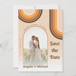 Retro Rainbow Arched Foto Boho 70er Groovy Trendy Save The Date