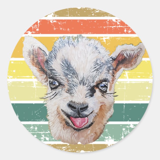Retro Rainbow Baby Goat Kid Runder Aufkleber (Vorderseite)