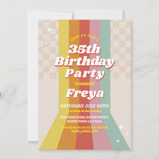 Retro Rainbow Birthday 60er 70er 80er Vintages Par Einladung
