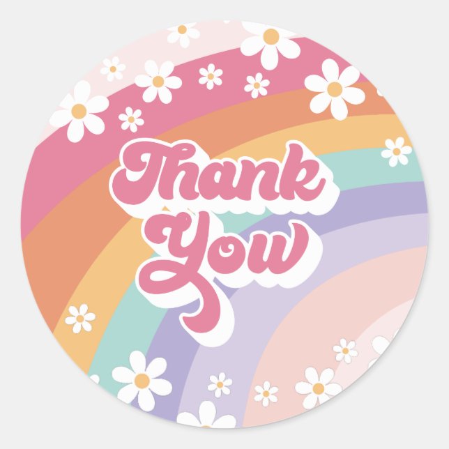 Retro Rainbow Birthday Danke Runder Aufkleber (Vorderseite)