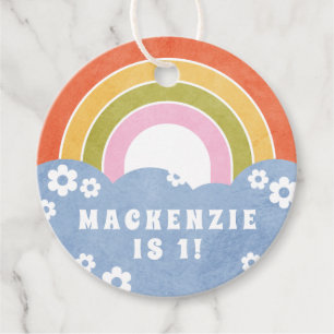 Retro Rainbow & Daisies Kid's Gastgeschenk Geschen Geschenkanhänger