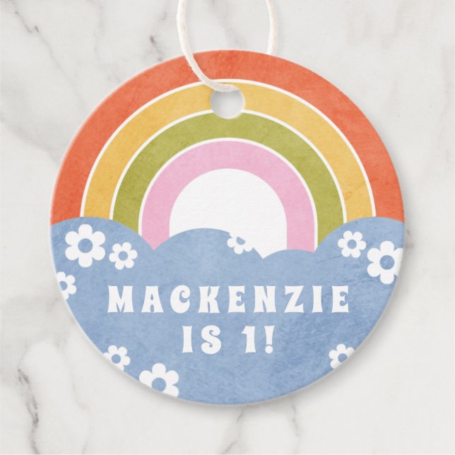 Retro Rainbow & Daisies Kid's Gastgeschenk Geschen Geschenkanhänger (Vorderseite)