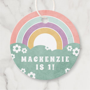 Retro Rainbow & Daisies Kid's Gastgeschenk Geschen Geschenkanhänger