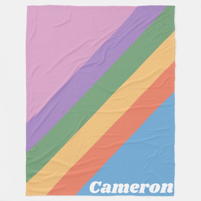 Retro Rainbow Diagonal Streifen Personalisiert Fleecedecke (Vorderseite)