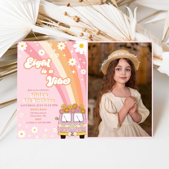 Retro Rainbow Eight ist ein Vibe Groovy 8. Geburts Einladung (Von Creator hochgeladen)