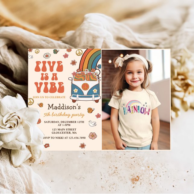 Retro Rainbow Five ist ein Vibe Groovy 5. Geburtst Einladung (Von Creator hochgeladen)