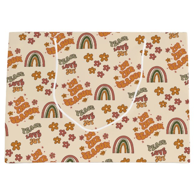Retro Rainbow Flower Christmas Große Geschenktüte (Vorderseite)