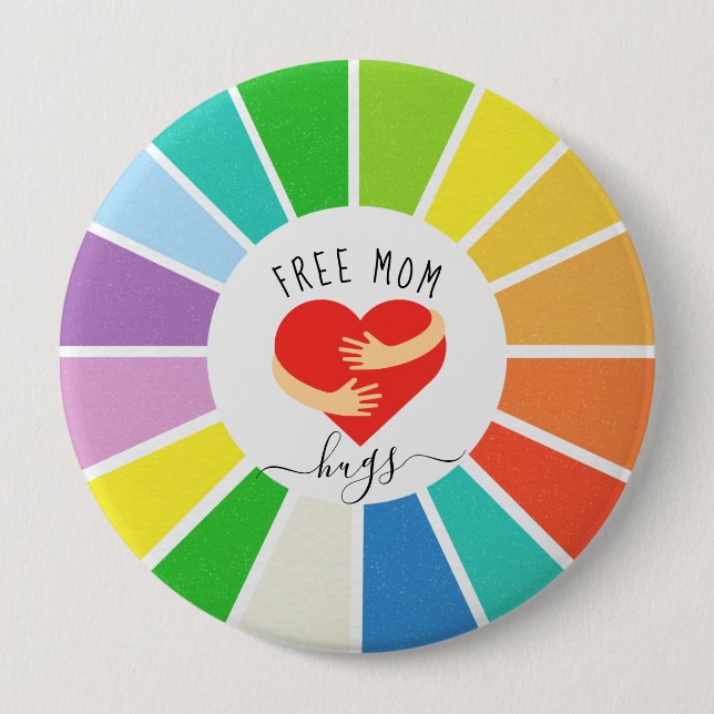Retro Rainbow Free Mama Hugs | LGBT - Preis Button (Vorderseite)