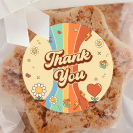 Retro Rainbow Groovy 6. Geburtstagsparty Runder Aufkleber