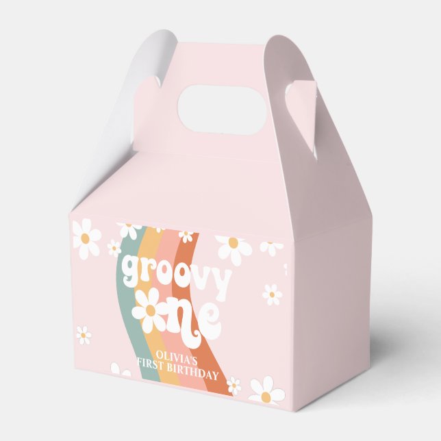 Retro Rainbow Groovy One Daisy Geschenkschachtel (Vorderseite)