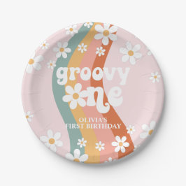 Retro Rainbow Groovy One Daisy Pappteller