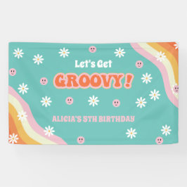 Retro Rainbow Let's Get Groovy Birthday Banner