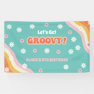Retro Rainbow Let's Get Groovy Birthday Banner