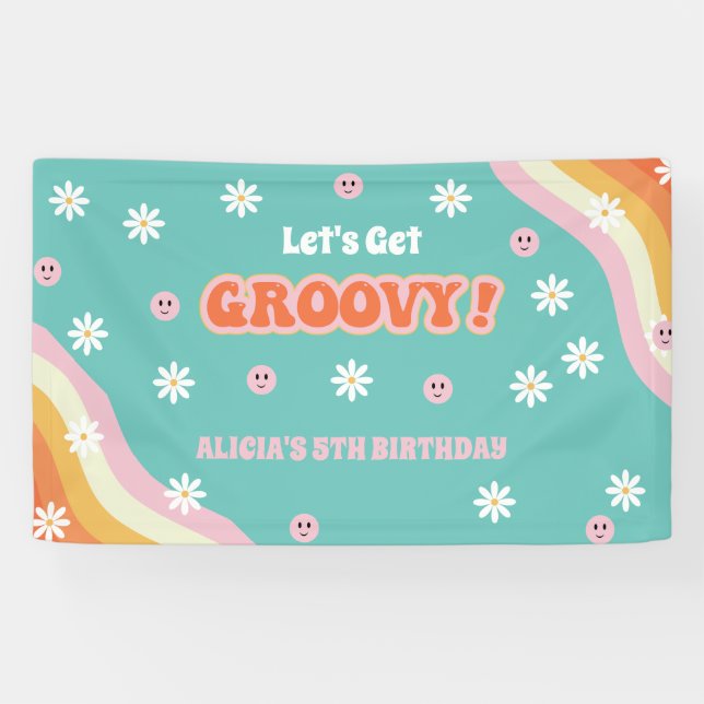 Retro Rainbow Let's Get Groovy Birthday Banner (Horizontal)