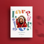 Retro Rainbow Liebe and Joy 1 Foto Weihnachten<br><div class="desc">Ideal für einen fröhlichen und hellen Weihnachtsgrüßen. Diese Weihnachtskarte aus dem 1. Foto mit Retro-Regenbogen-typografischer Liebe und Freudenrahmen im Retro-Stil der Mitte des Jahrhunderts. Passen Sie mit Ihrem Foto,  Gruß,  Familienname und Jahr an.</div>