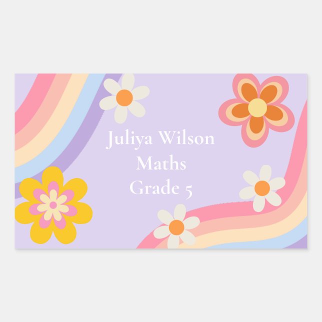 Retro Rainbow lila zurück zur Schule Rechteckiger Aufkleber (Vorderseite)