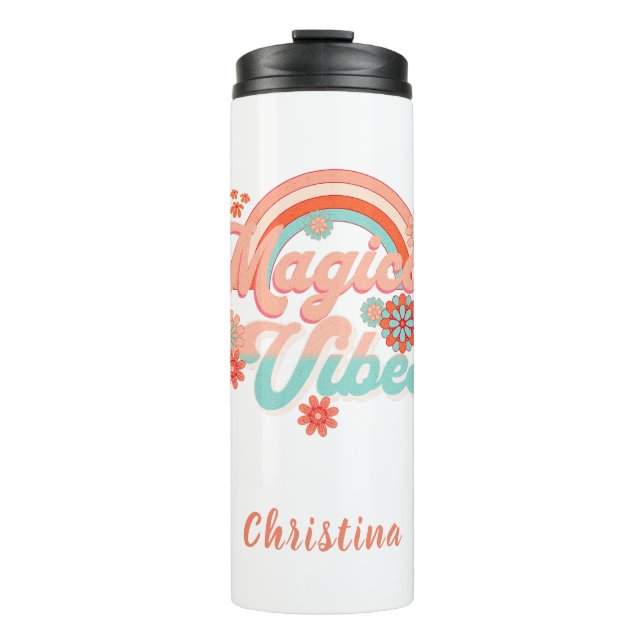 Retro Rainbow Magic Vibes Thermosbecher (Vorderseite)