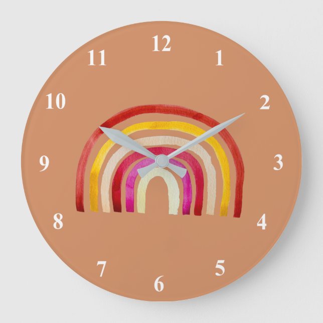 Retro Rainbow niedliche Wasserfarbe Große Wanduhr (Vorderseite)
