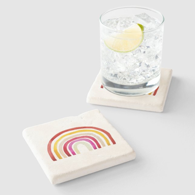 Retro Rainbow niedliche Wasserfarbe Steinuntersetzer (Seitenansicht)