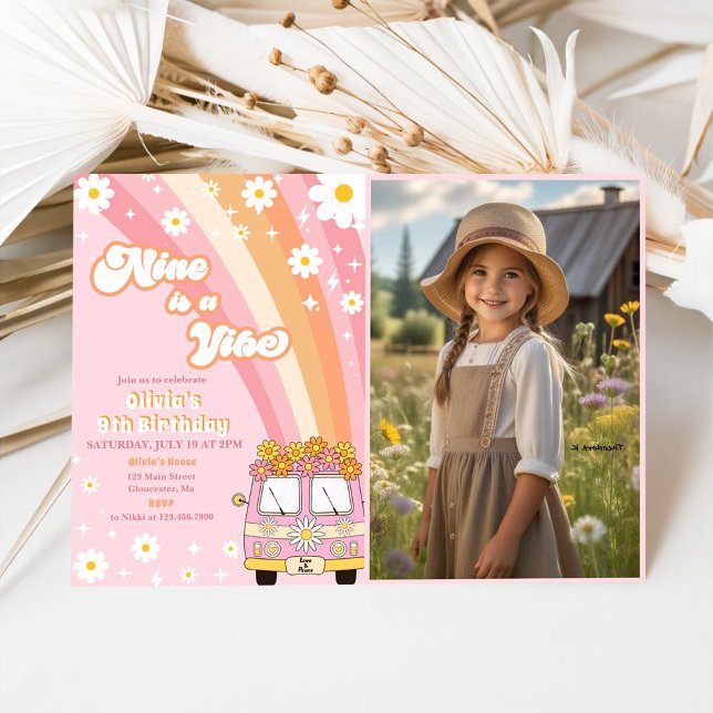 Retro Rainbow Nine ist ein Vibe Groovy 9. Geburtst Einladung (Von Creator hochgeladen)