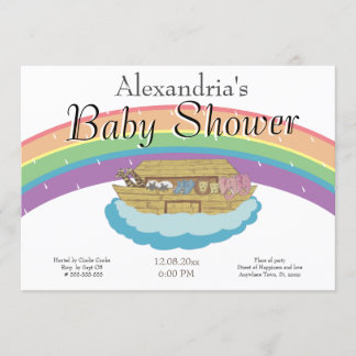 Retro Rainbow Noahs Ark Baby Shower Einladung