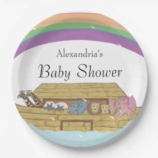 Retro Rainbow Noahs Ark Baby Shower Pappteller