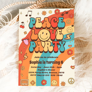 Retro Rainbow Peace Liebe Party 6. Geburtstag Einladung