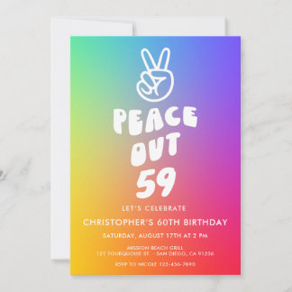 Retro Rainbow Peace Out jedes Alter zum Geburtstag Einladung