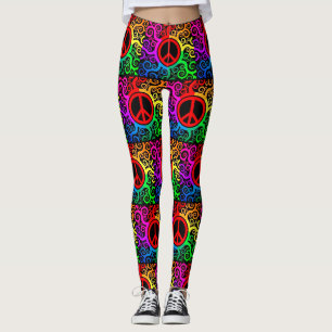 Retro Rainbow Peace Signs and Squiggles Yoga Leggings