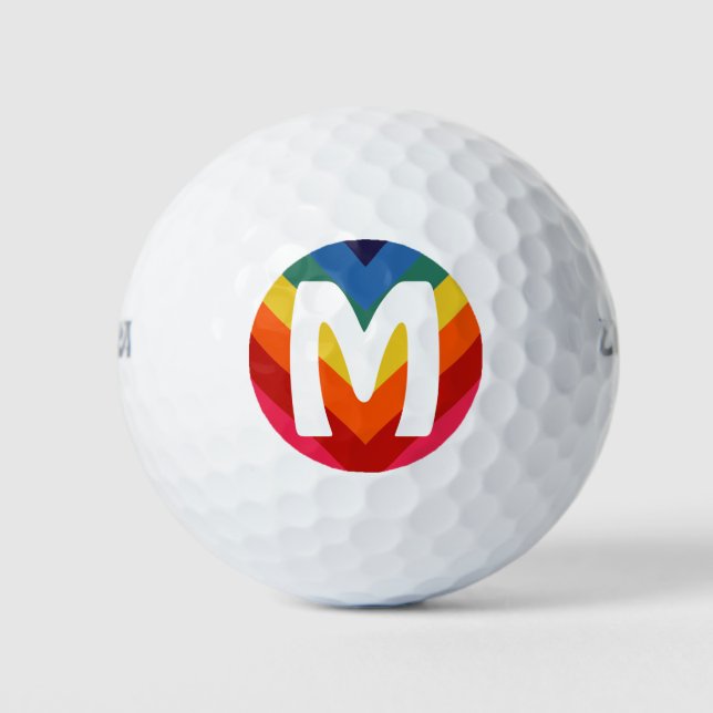 Retro Rainbow Personalisierte Monogramm farbig Golfball (Vorderseite)