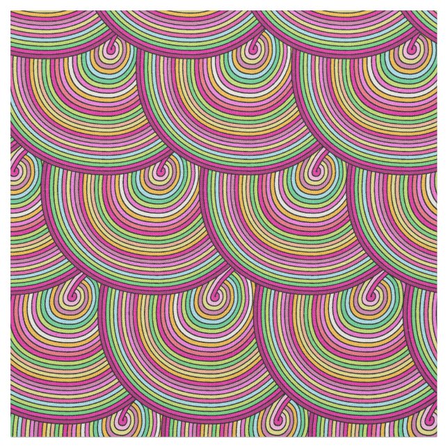 Retro Rainbow Psychedelic Circles Pattern Stoff (Nahaufnahme)