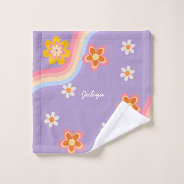 Retro Rainbow purple kids Badhandtuch Set (Waschlappen)