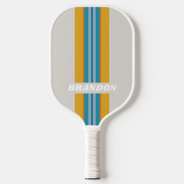 Retro Rainbow Rally Stripe with Name Pickleball Schläger (Vorderseite)