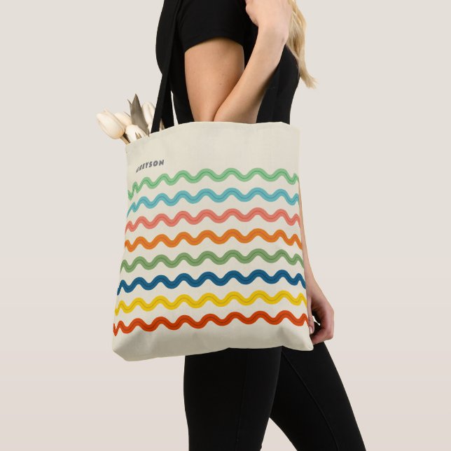 Retro Rainbow Ric Rac Streifen mit Namen Tasche (Von Nahem)
