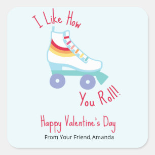 Retro Rainbow Roller Skate Klasse Valentine Quadratischer Aufkleber
