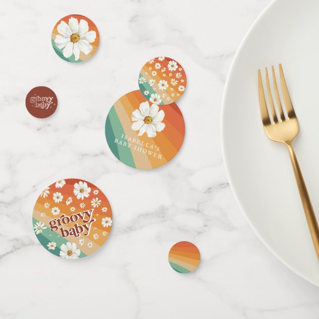 Retro Rainbow Seventies Streifen | Daisy Floral Konfetti (Gruppe)