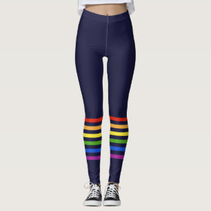 Retro Rainbow Stripes Navy Mit Monogramm Herz Leggings