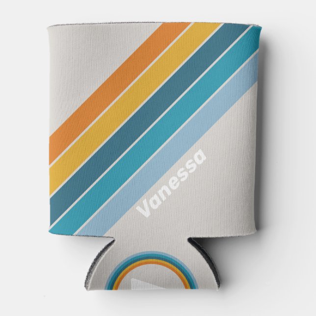 Retro Rainbow Stripes with Name Dosenkühler (Vorderseite)