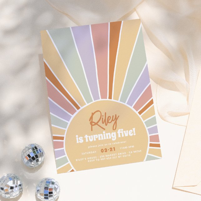 Retro Rainbow Sunshine Groovy Girl Birthday Party Einladung (Von Creator hochgeladen)