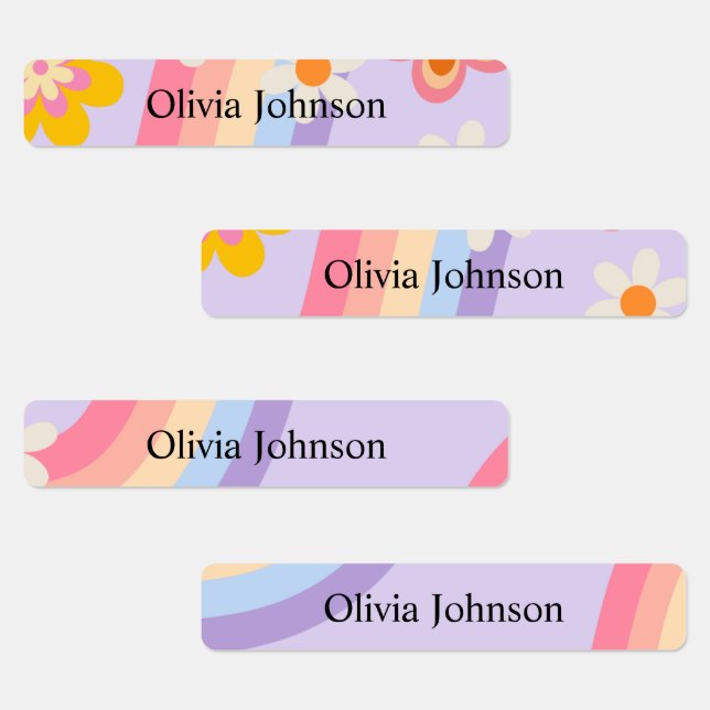 Retro Rainbow super Kids Waterproof Nom Étiquettes (Groupe)