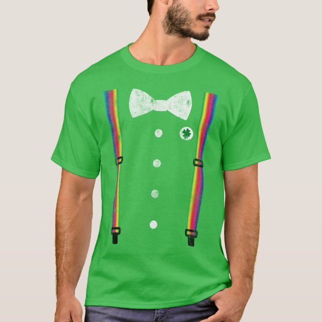 Retro Rainbow Suspender Leprechaun St Patricks Day T-Shirt (Vorderseite)