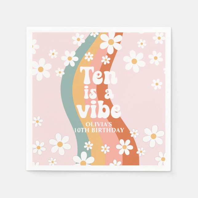 Retro Rainbow Ten ist ein Vibe Daisy 10. Geburtsta Serviette (Vorderseite)
