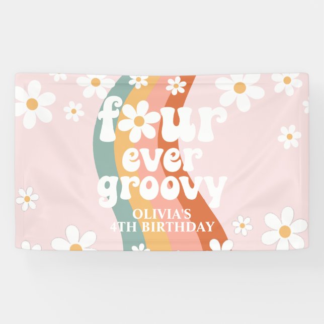 Retro Rainbow Vier pro Groovy Daisy 4. Banner (Horizontal)