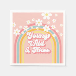 Retro Rainbow Young Wild und 3. Geburtstag Serviette