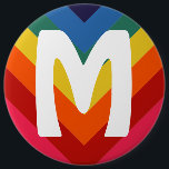 Retro Rainbow Zickzack Monogramm Button<br><div class="desc">Anpassen des Schriftartes selbst,  und Farbe</div>