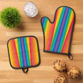Retro Rainbows Ofenhandschuh & Topflappen-Set